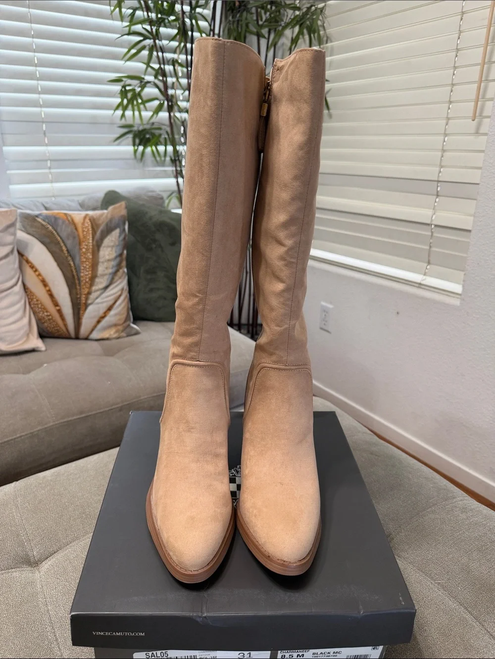 Sam & Libby Over-the-Knee Taupe Suede Block Heel Boots